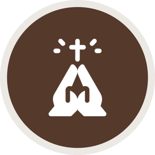 Praying hands and cross icon on brown.