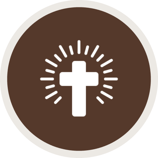 Cross with radiating lines on brown background.